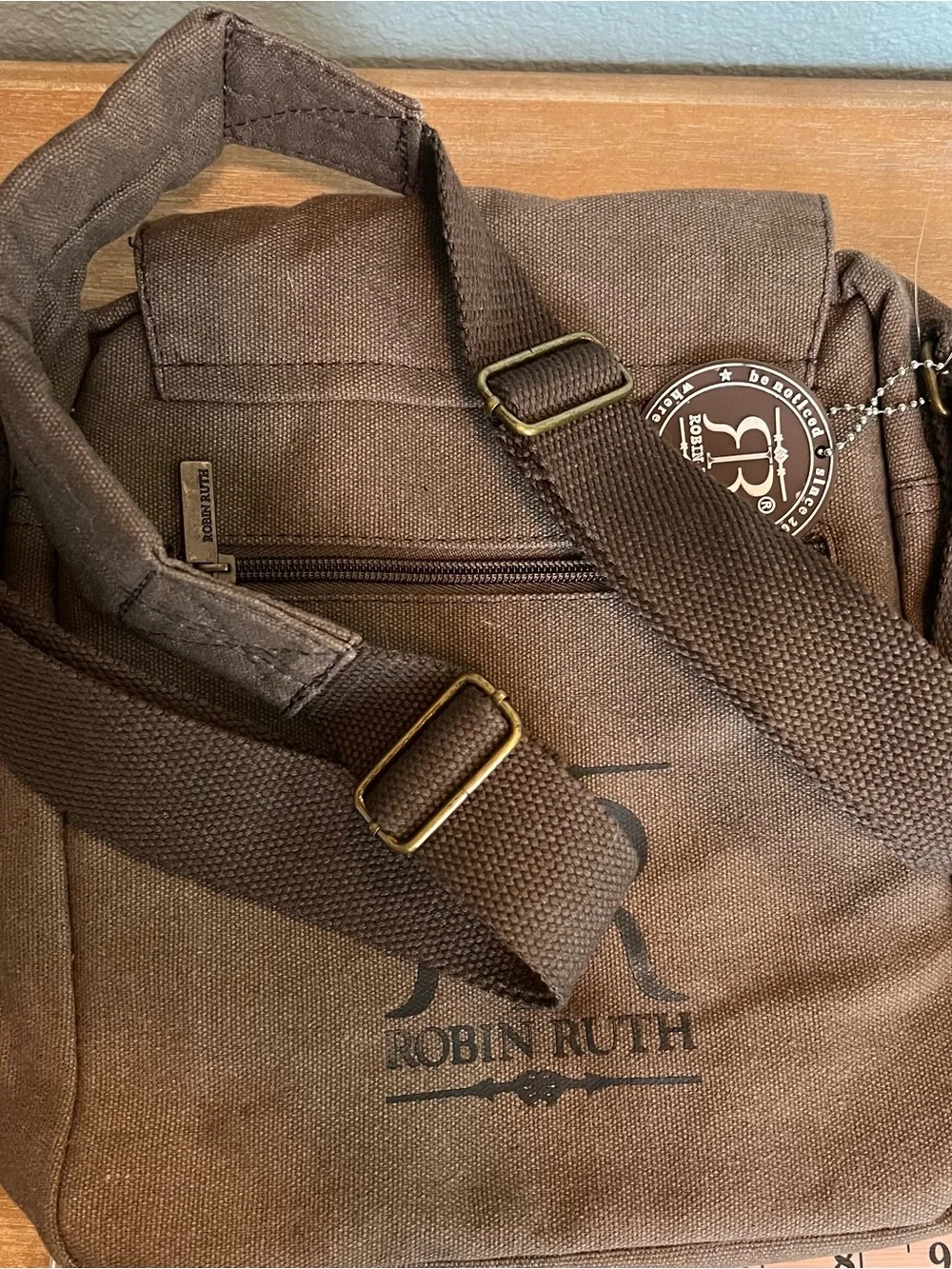 London Print Brown Canvas Crossbody Bag for Men